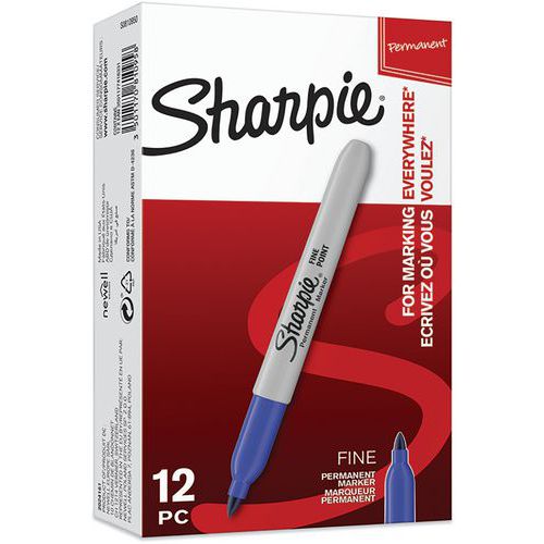 Pennarello indelebile Sharpie punta fine blu confez da 12,