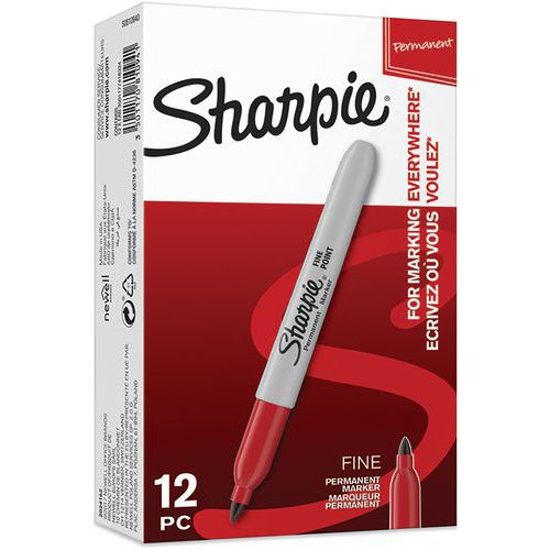 Pennarello indelebile Sharpie punta fine rosso confez da 12,