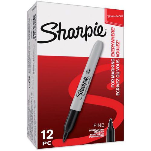 Pennarello indelebile Sharpie punta fine nero confez da 12,