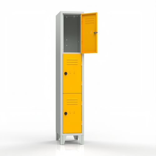 Armadio casellario 3 posti su piedi giallo lucchetto,