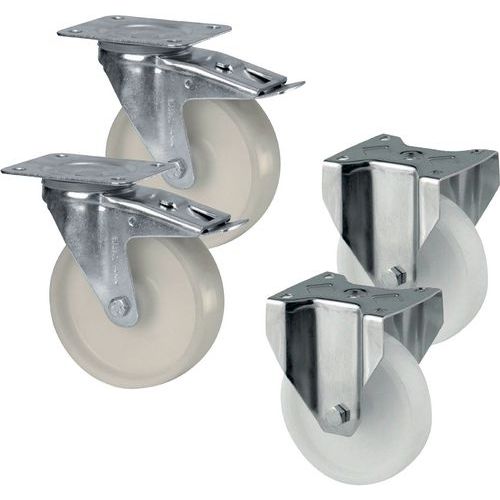 Kit di 2 ruote fisse e 2 ruote girevoli in nylon,