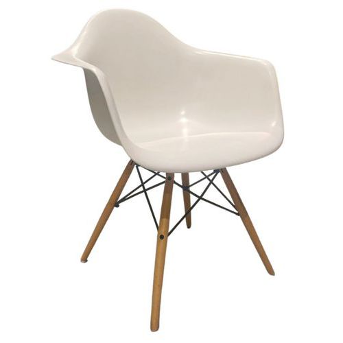 Sedia per reception ricondizionata di colore bianco - Gambe in legno,