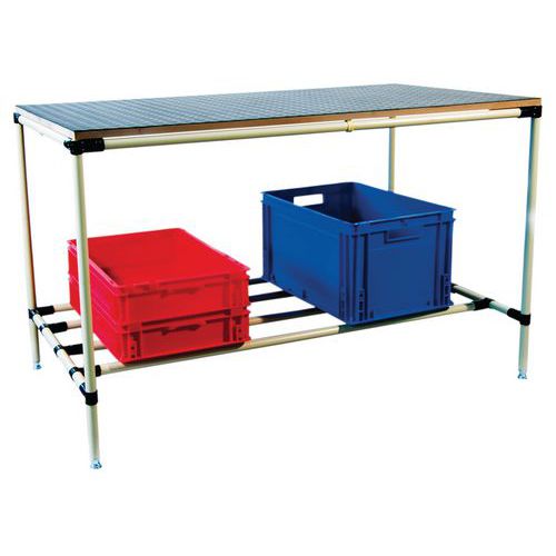 Banco da lavoro con piano in MDF con traversi  per cassette  - L1200 P600 H850,