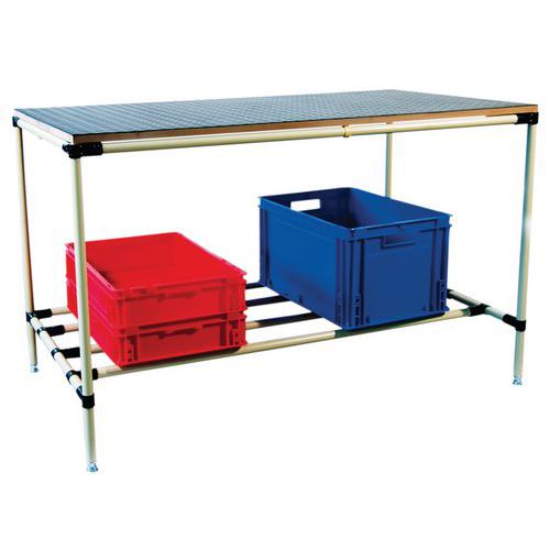 Banco da lavoro con piano in MDF con traversi  per cassette - L1400 P800 H850,