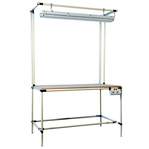 Banco da lavoro con piano in MDF   L1400 P800 H850 lampada e shuko,