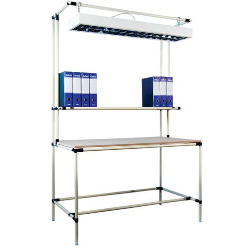 Banco da lavoro con piano in MDF   L1200 P600 H850 ripiano lampada e shuko,