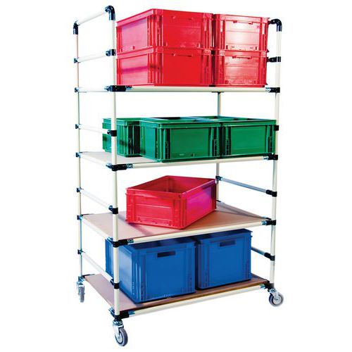 Carello con 4 ripiani in MDF e 4 ruote pivottanti L 1100 P 700 H 1800,