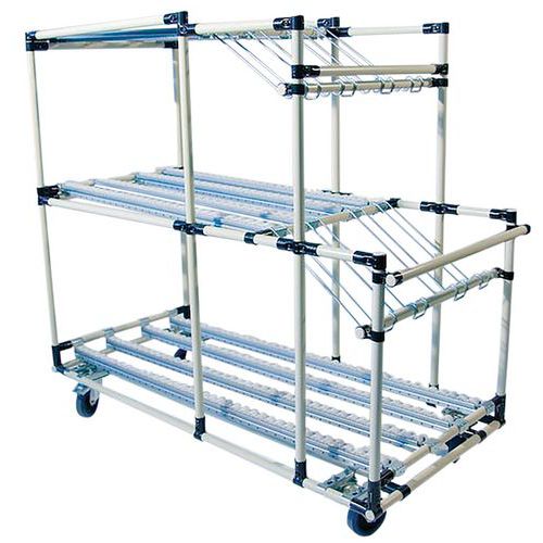 Carrello asservimento linea dotato di rulliere per movimentazione cassette  L1400 P700 H1300,