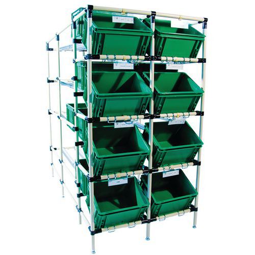 Magazzino dinamico con zona prelievo cassette con rinforzo L 1800 P 950 H 1600,