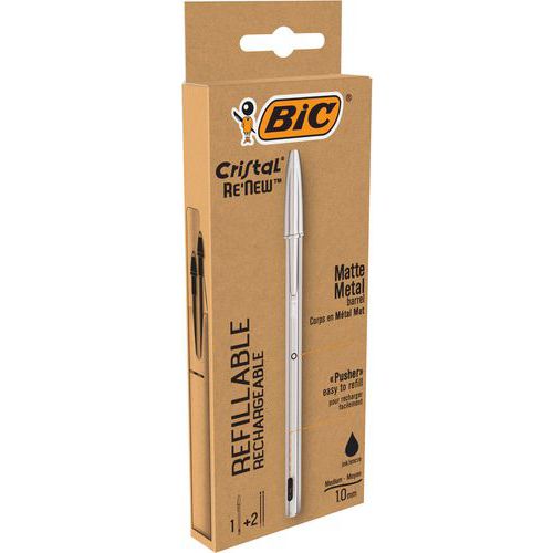 BIC Cristal Re’New penna a sfera ricaricab argento nera-BIC,
