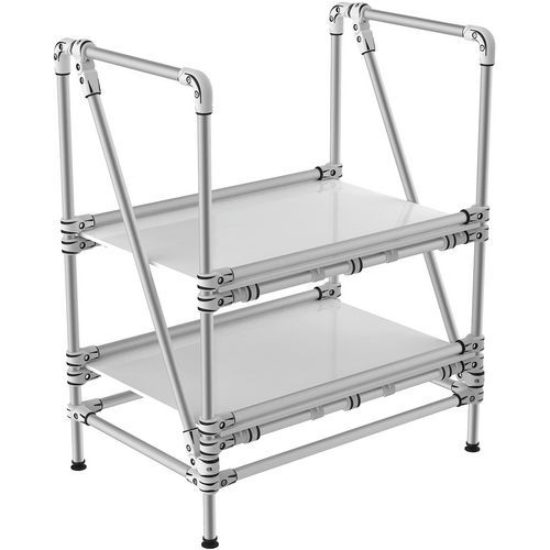 Scaffalatura in alluminio con bordo 2 ripiani 800x600x1000,