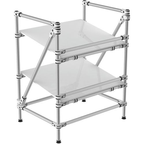 Scaffalatura in alluminio con bordo 2 ripiani inclinati 900x600x1000,