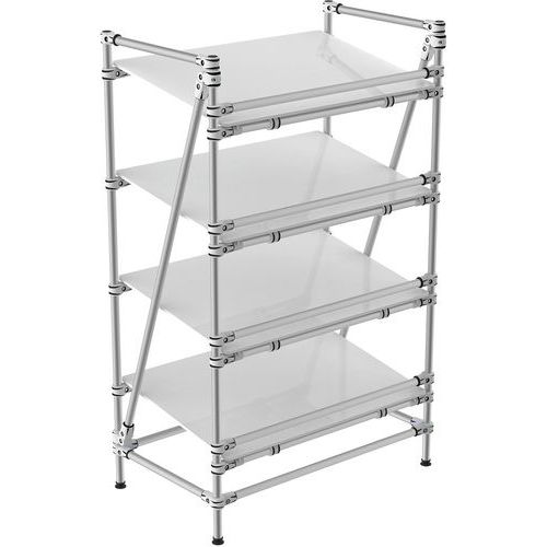 Scaffalatura in alluminio con bordo 4 ripiani inclinati 1000x600x1600,