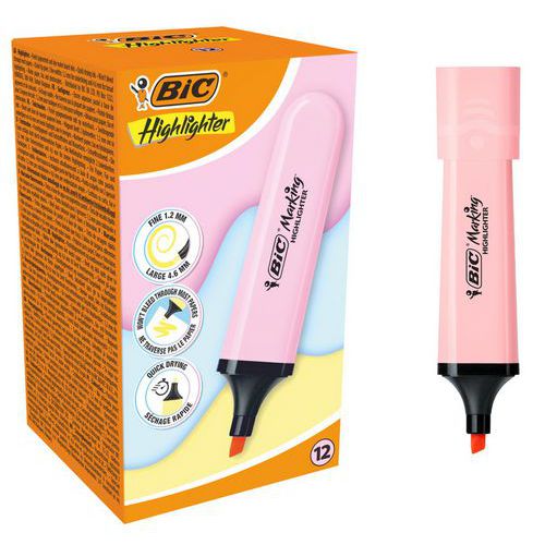 Evidenziatore piatto a punta smussata pastello-Rosa-Bic,