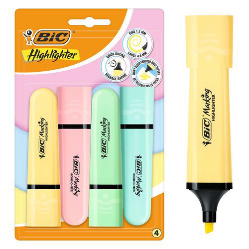 Evidenziatore piatto a punta smussata pastello-Col ass-Bic,