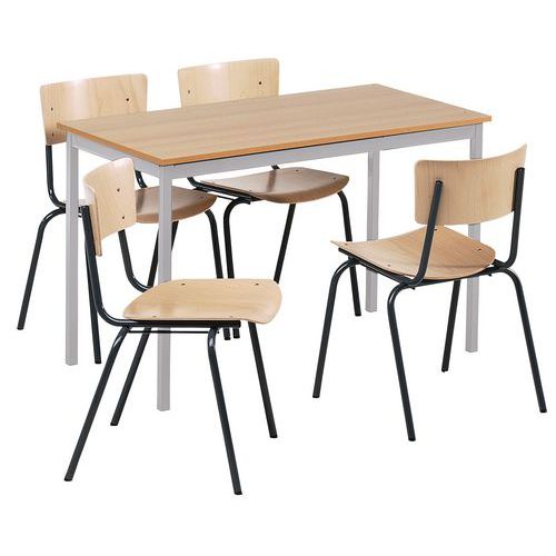 Seduta+pianale faggio, gambe tavolo grigio, gambe sedia nero,