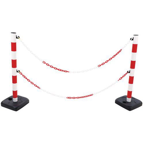 Set di 2 paletti rosso / bianco + 2 basi + 2 catene da 12 m,