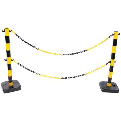 Set di 2 paletti giallo / nero + 2 basi + 2 catene da 12 m,