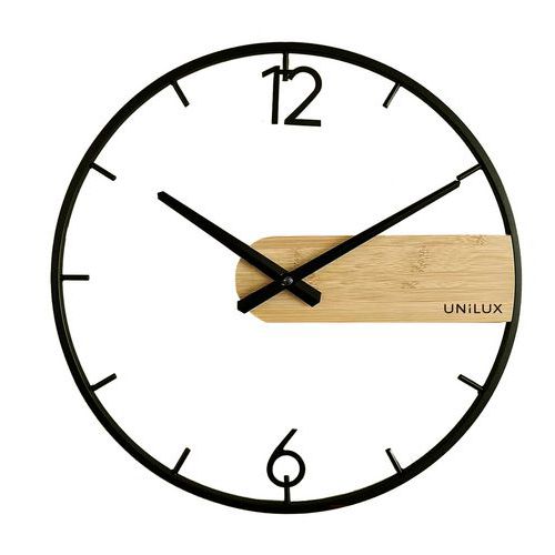 Orologio da parete al quarzo Circle - Nero e bambù,