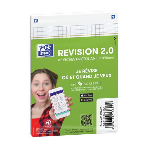 Schede Bristol Revision 2.0 Oxford A6 Q5x5 bordo bianco,