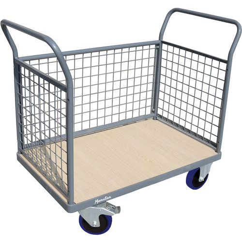 Carrello 3 sponde a griglia 1146x613 mm - Ruote in gomma,