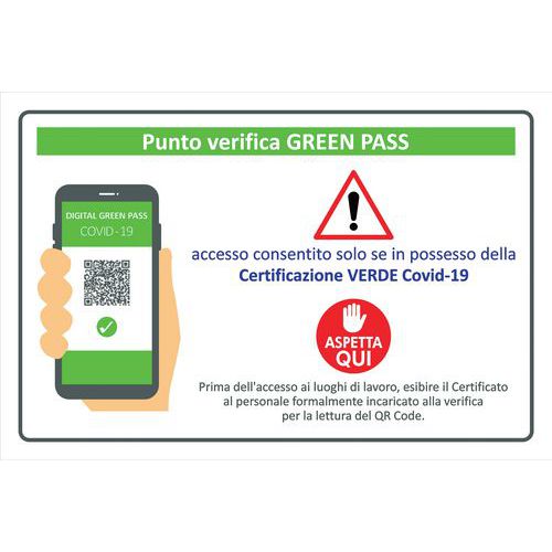 Cartello in alluminio punto verifica Green Pass,