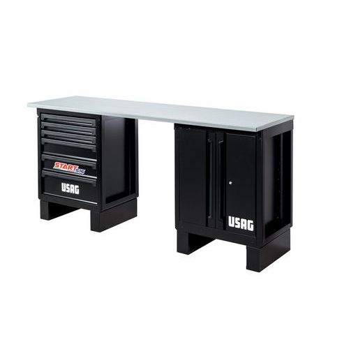 Banco da lavoro con pianale in acciaio,