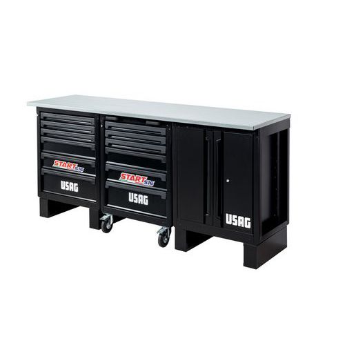 Banco da lavoro con carrello START pianale in acciaio,