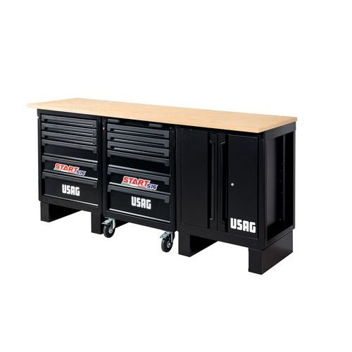 Banco da lavoro con carrello START pianale in legno,