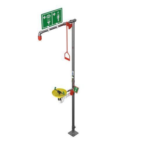 Doccia di sicurezza non riscaldata lavaocchi con cisternetta,