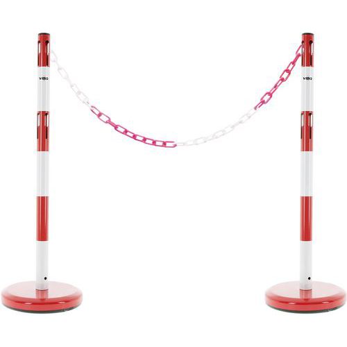 Paletto di segnalazione in acciaio con catena e base bianco,