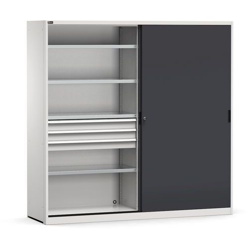 Armadio con ante scorrevoli - Antracite - 3 cassetti,