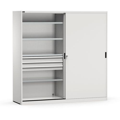 Armadio ad ante scorrevoli - Grigio chiaro - 3 cassetti,