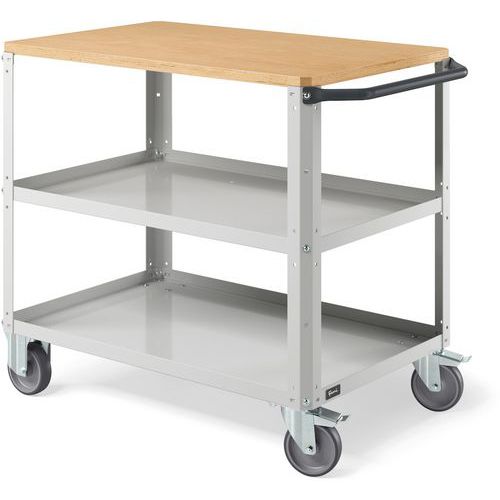 Carrello a scaffali con piano in legno - 1028x615x846 - Grigio chiaro,