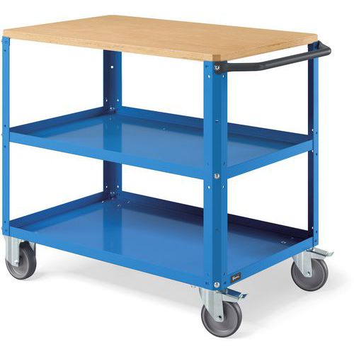 Carrello a scaffali con piano in legno - 1028x615x868 mm - Blu,