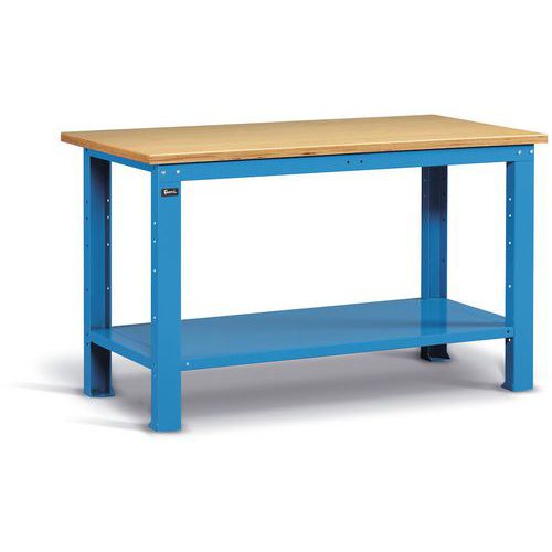 Banco da lavoro con piano in legno - 1500x750x882 mm - Blu,