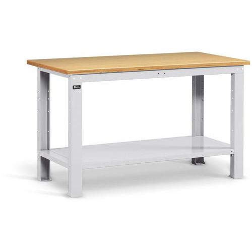 Banco da lavoro con piano in legno - 1500x750x882 mm - Grigio chiaro,