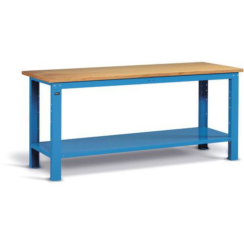 Banco da lavoro con piano in legno - 2000x750x882 mm - Blu,