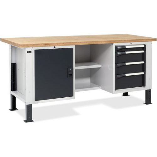 Banco da lavoro Master BR 2000x750x740/1115 mm - 4 cassetti - 1 sportello,