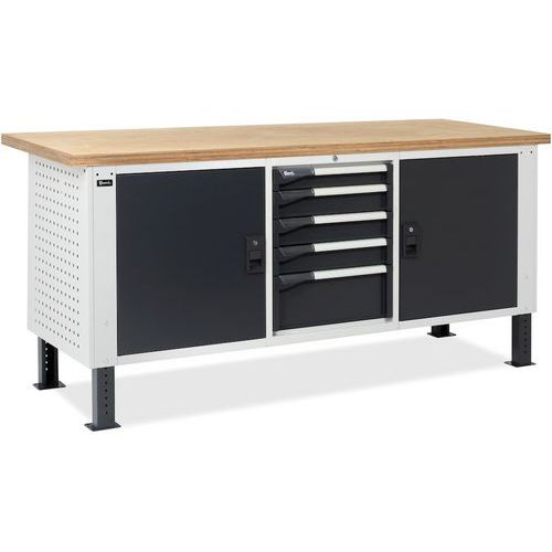 Banco da lavoro Master BR 2000x750x740/1115 mm - 4 cassetti - 2 sportelli,