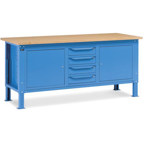 Banco da lavoro Work Up - 1107 h - 4 cassetti - 2 sportelli - Blu,