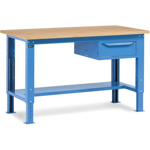Banco da lavoro Work Up - 1500x750x732/1107 - 1 cassetto - Blu,