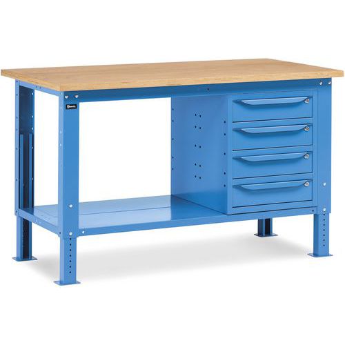 Banco da lavoro Work Up - 1500x750x732/1107 - 4 cassetti - Blu,