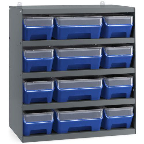 Rack 12 contenitori con frontale e coperchio RK Box Air - Blu,