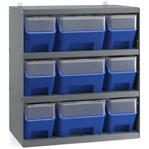 Rack 9 contenitori con frontale e coperchio RK Box Air - Blu,
