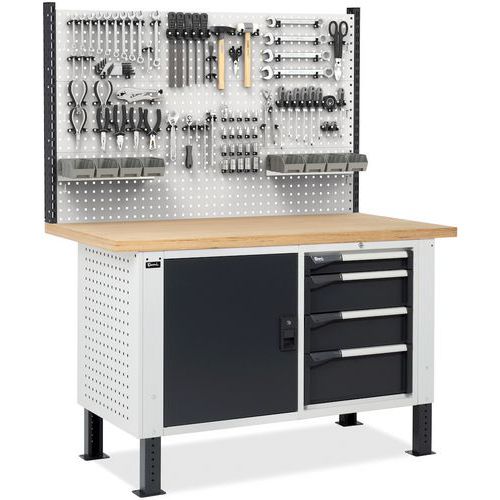 Banco da lavoro con pannello Master BR - 1500x750x1683/2058 mm - 1 sportello,