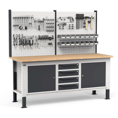 Banco da lavoro Work Up - 4 cassetti - 2 sportelli - Antracite,