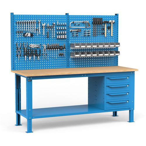 Banco da lavoro Work Up - 4 cassetti - Blu,