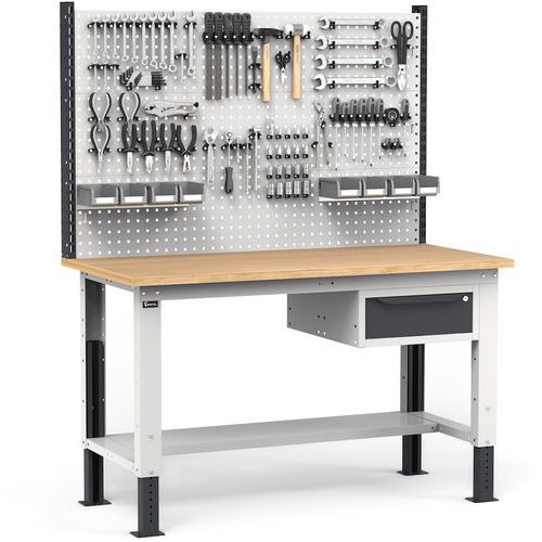 Banco da lavoro Work Up con pannello traforato - 1 cassetto - Antracite,