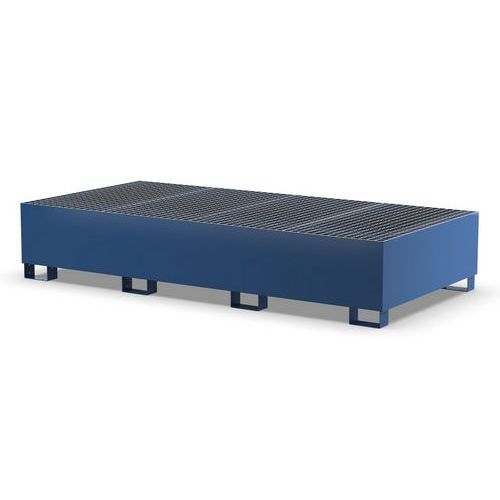 Vasca con griglia zincata per 2 IBC- 1400 L blu RAL5010,